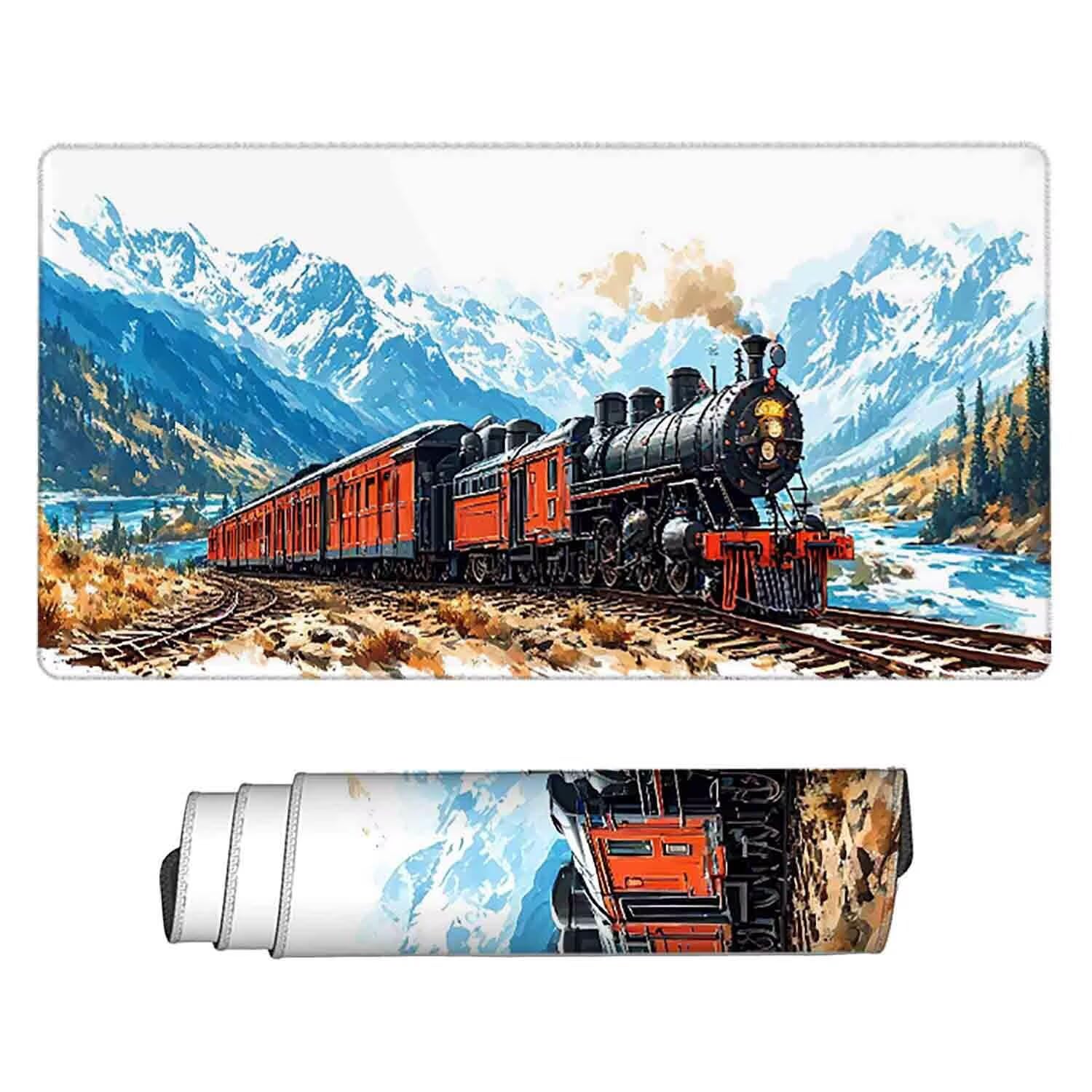 Tappetino Mouse Inverno Mousepad Treno Tappetino Mouse XXL 1200 x 600mm Sottomano Scrivania Grande con Base in Gomma Antiscivolo Accessori Gaming, Migliora Precisione e Velocità per PC, Laptop z8457