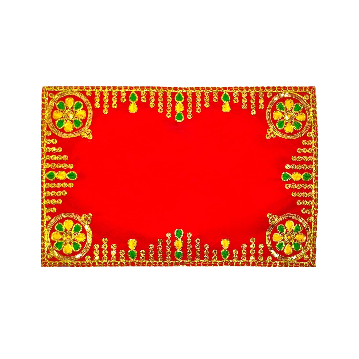 Achleshwar Designer Velvet Embroidered Pooja Aasan Cloth 8x10 inch RED | Chowki Aasan for God Idol | Mandir Table Altar Cover for Temple, Puja Shelf, Diwali Decoration Pack 0f 1