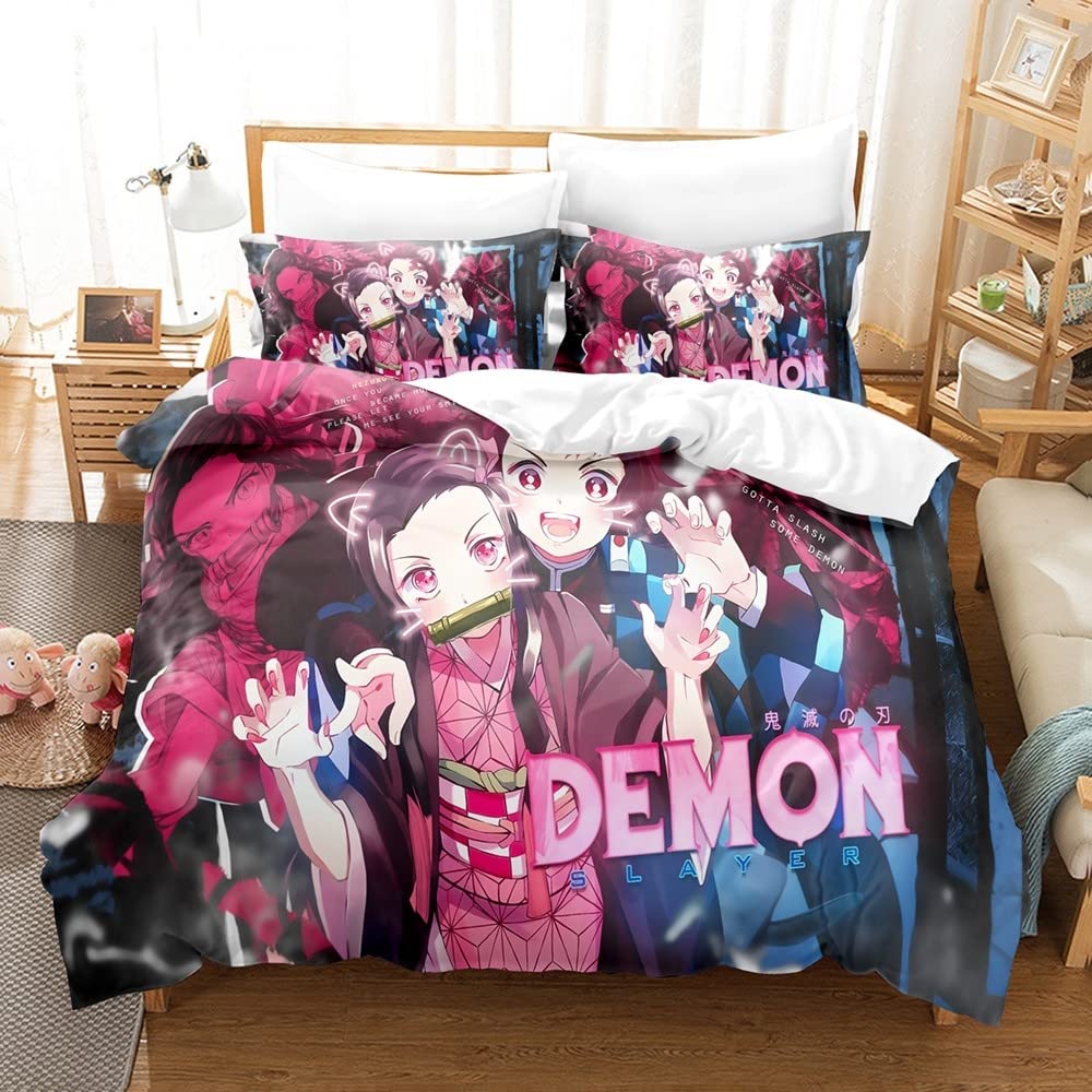 Anime Demon Bedding Sets Twin Full Queen King Size Bed Duvet Cover Set with Pillowcases for Bedroom Decoration (Color 14, Full 80 * 90 in)