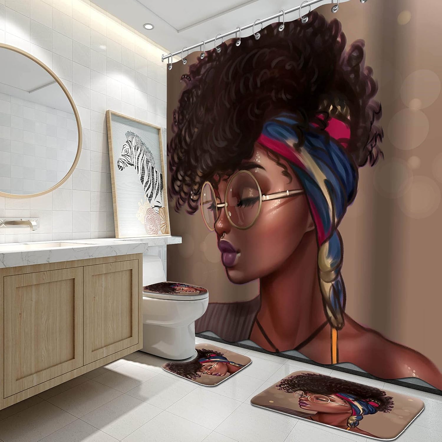 Buy Lnond Afro African Women Shower Curtain Sets With Rugs And Toilet Lid Cover And Bath Mat For Bathroom