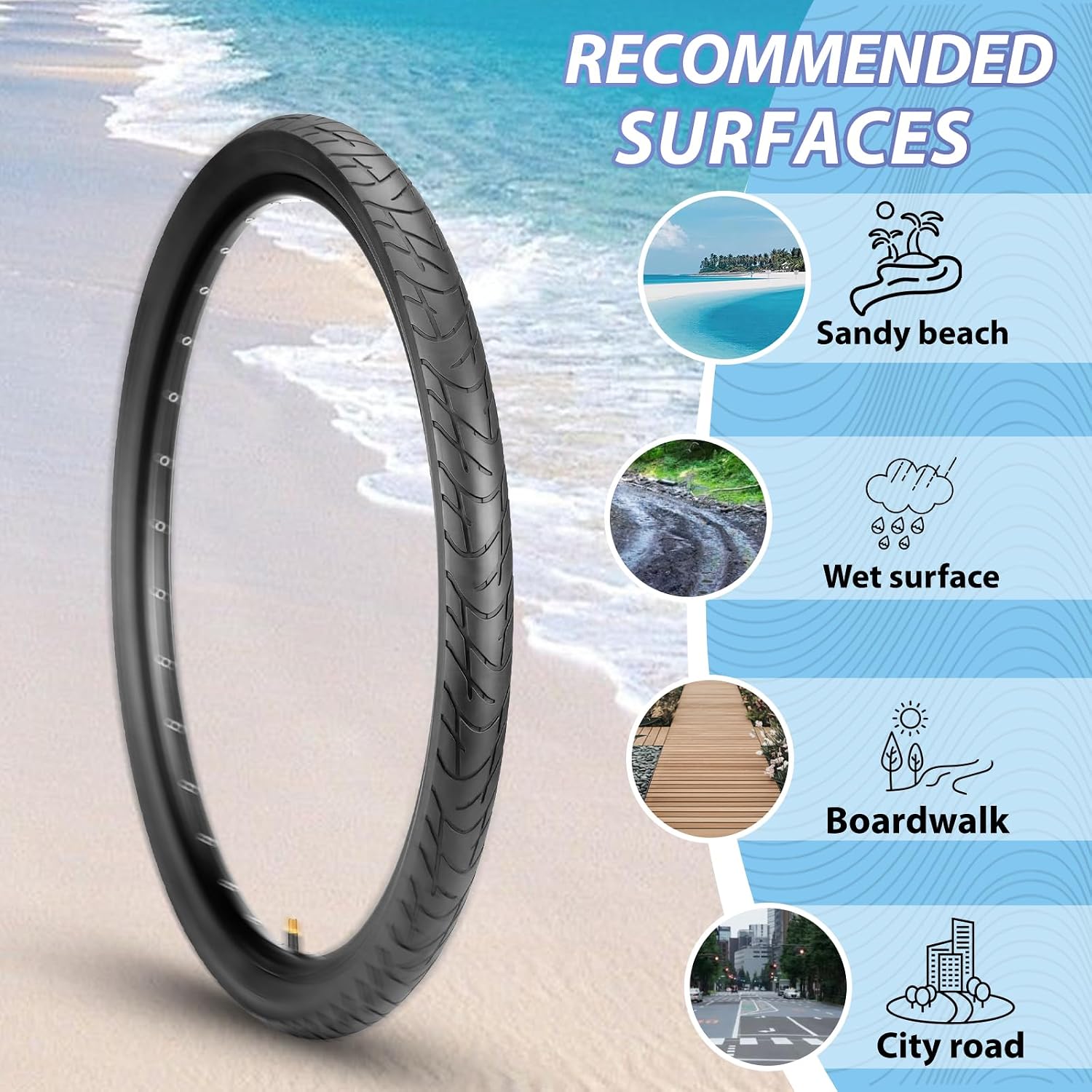 24/26x2.125 Hybrid Bike Tires Set with Tubes & Levers 2 Pack | Foldable Tire Design,Semi-Slick Hybrid Tread for Efficient Commuting, Wet Roads And Light Gravel