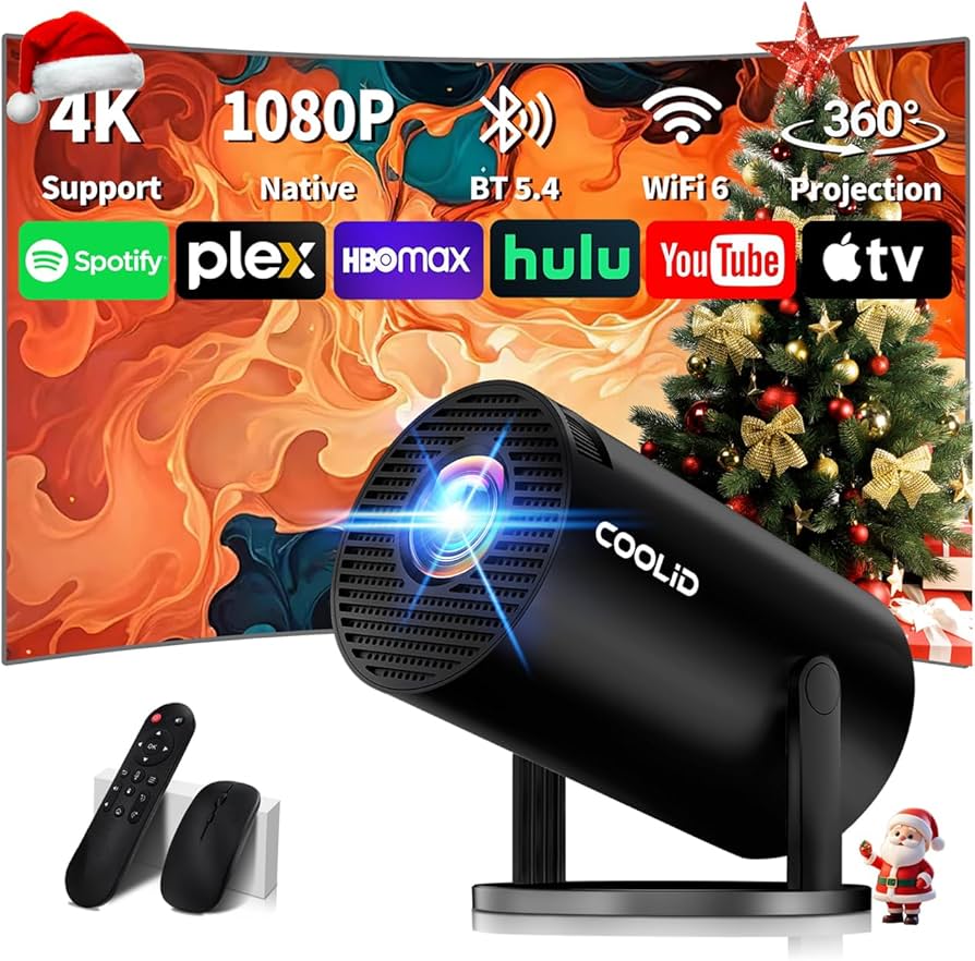 App Intégrée & 2026 Upgraded] Mini Vidéoprojecteur 4K 1080P FHD Projecteur Avec WiFi 6 Et Bluetooth 5.2 Supporte Auto Keystone 270° Rotation Compatibile Avec HDMI/TV Stick/Memory Stick/PC, Noir