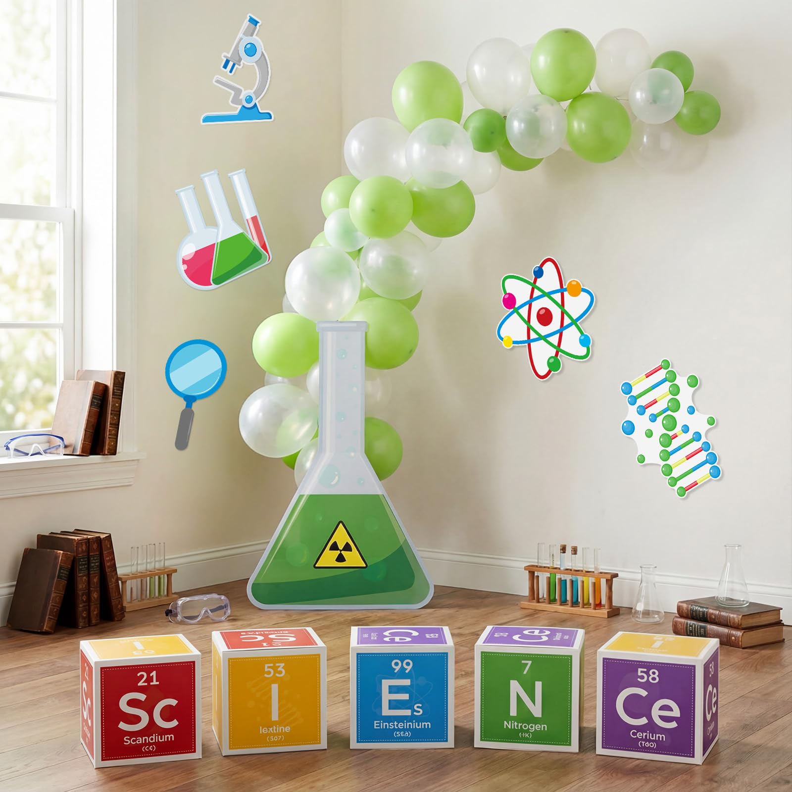 Kosiz Kit di decorazioni per feste scientifiche da 30,5 cm, per feste di compleanno, con scatole da 30,5 cm, per laboratorio di chimica, fiaschetta, per compleanno, scienziato, laboratorio, settimana