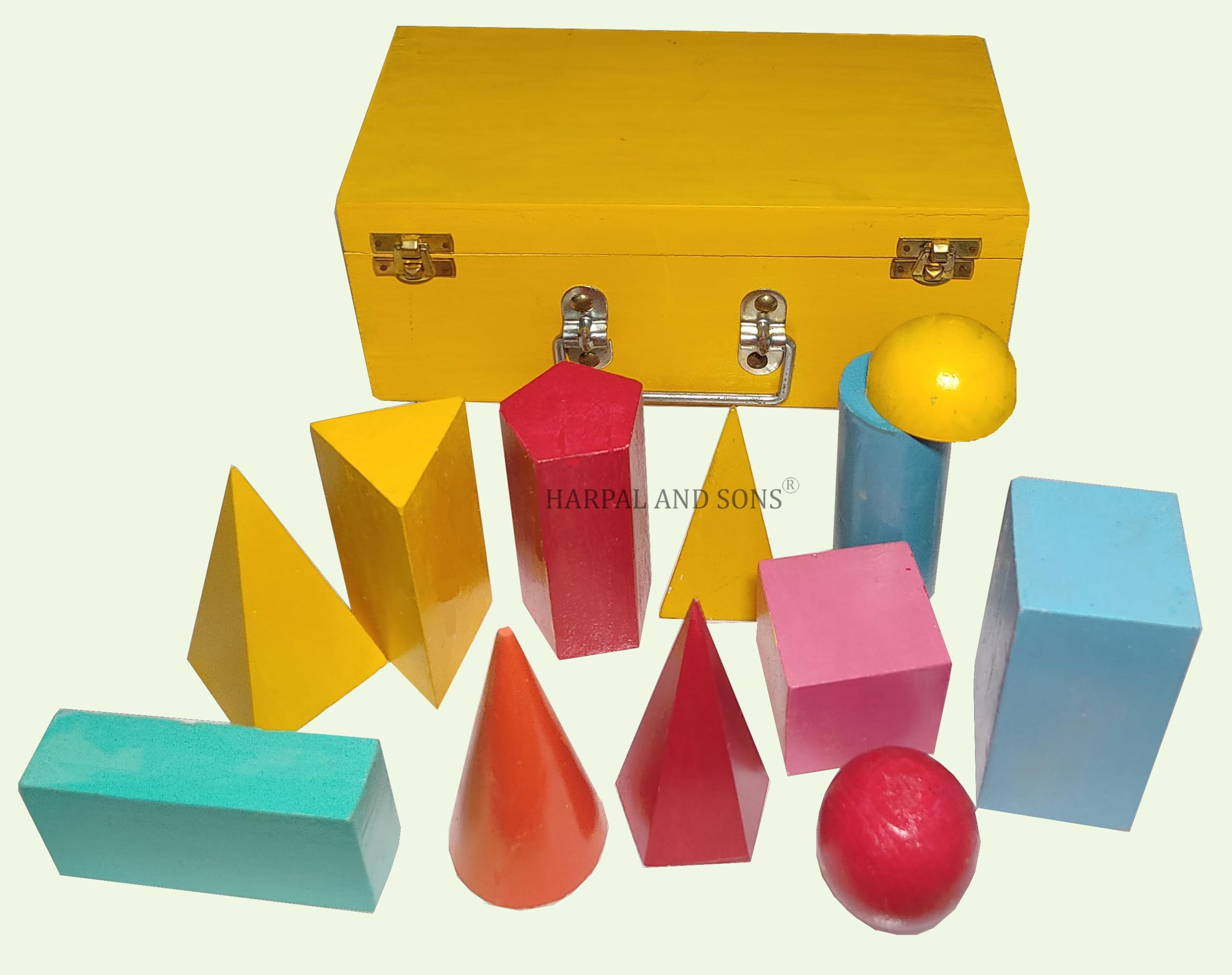 Harpal Sons Wooden Geometrical Solid Shapes (Colourful) 12 Shapes with Wooden Box-image-10