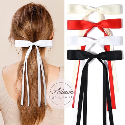 Miniatura 3 de 4 lazos para el pelo para mujer, lazo de satén sedoso con borla larga, accesorios para niñas, adolescentes y niños