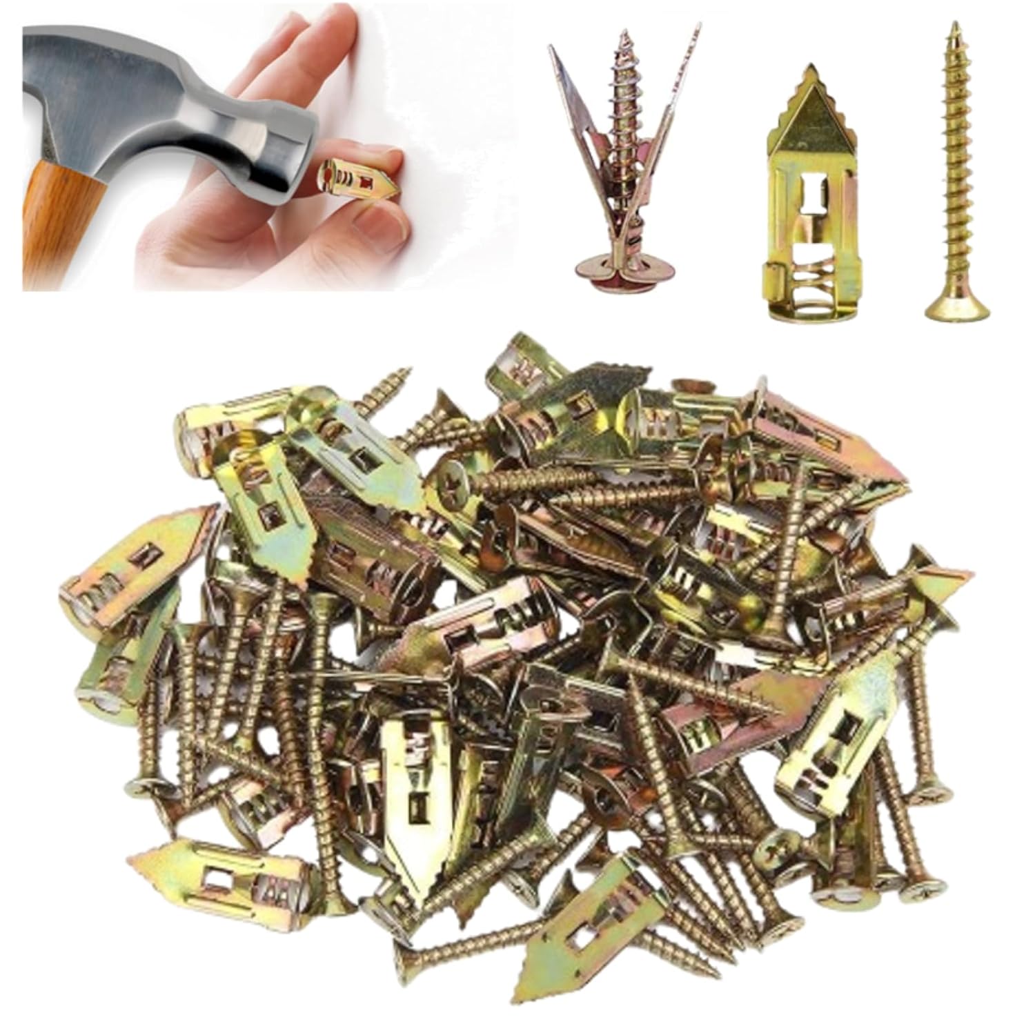 Self-Drilling Anchors Screws, 2026 Expansion Screws Set Premium Drywall Anchors and Screws Kit, Easy Application No Drill or Holes in Wall Zinc Plated Steel Self-Drilling Anchors (150, 0.47 * 1.37")