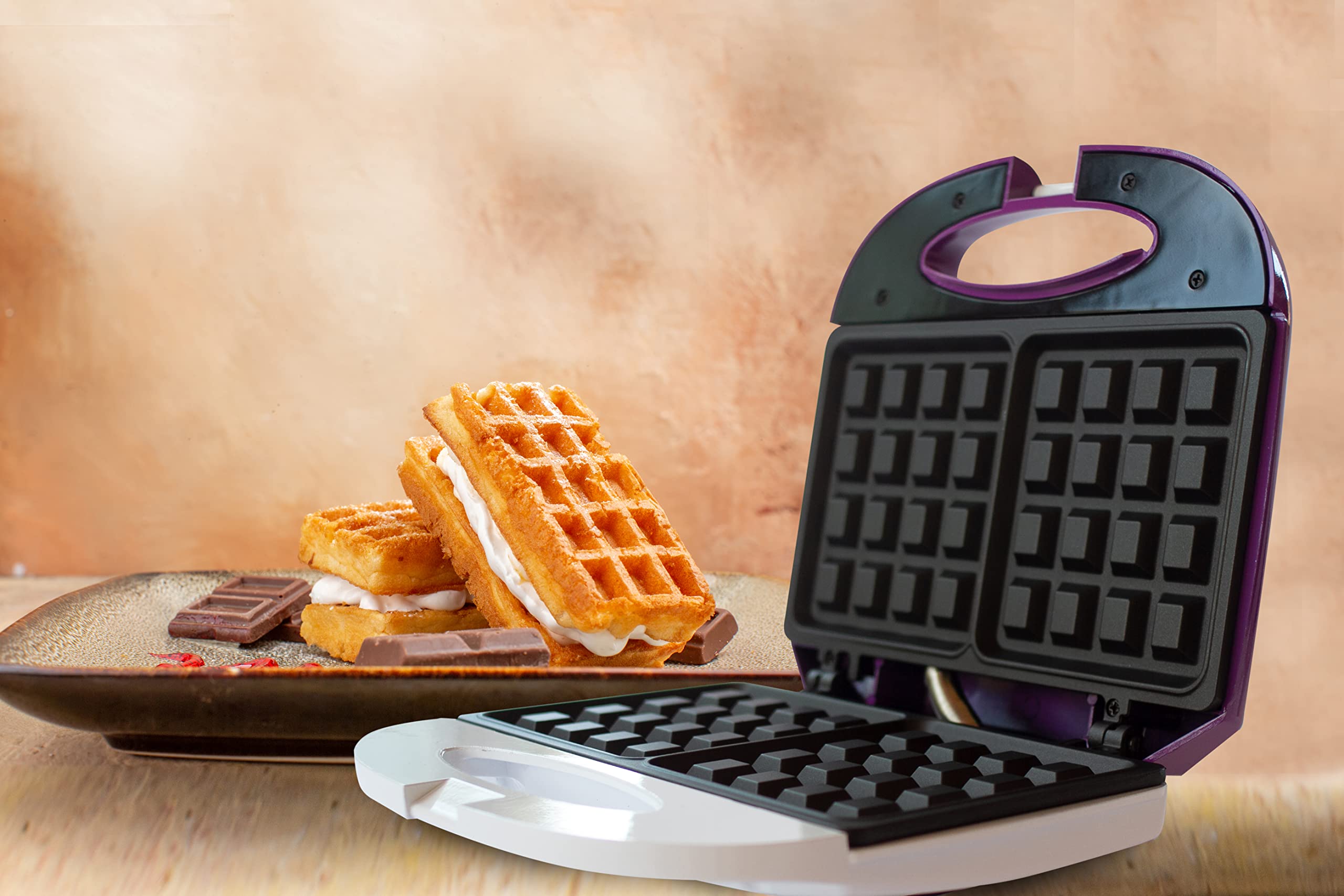 BEHOME Piastra per Waffle Antiaderente | Macchina con Piastra con LED di Accensione e Spegnimento | Waffle Maker 820W per cialde veloci e gustose