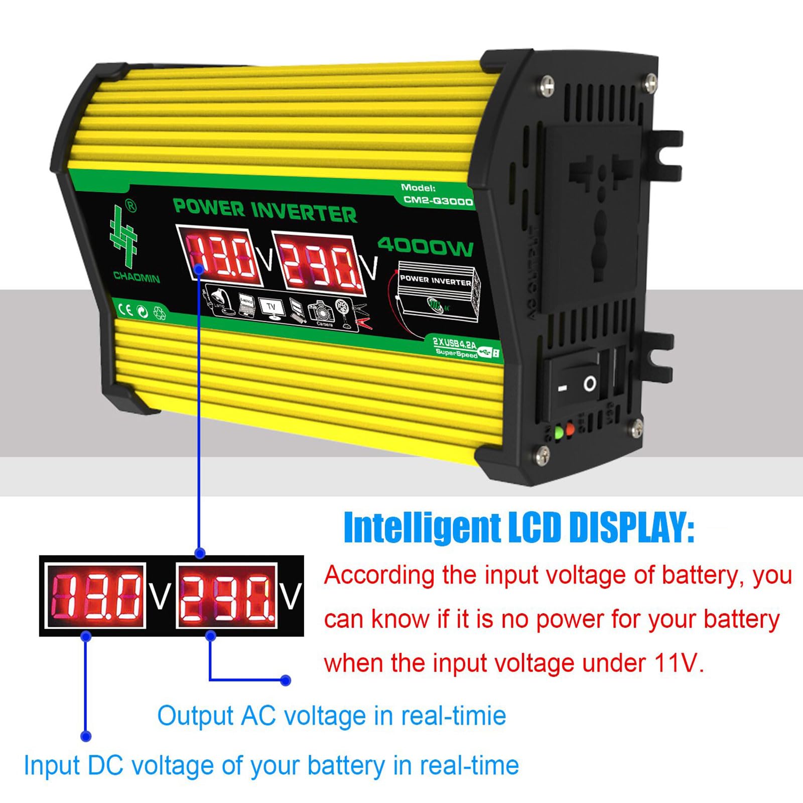 Kit pannello solare, kit pannello solare completo, pannello solare impermeabile da 50 W e inverter solare da 4000 W, regolatore solare da 12 V 50 A con 2 porte USB e display a LED per casa, camper,