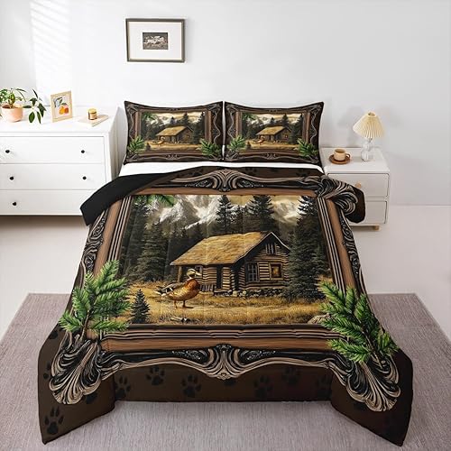 Feelyou Duck Comforter Set Queen Size Hunting Woodland Duck Bedding Set for Boys