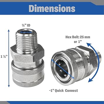 Stainless Steel 38 Quick Connect Male NPT | Pressure Washer Quick Connect Fittings | 5000 PSI | Set Of 2