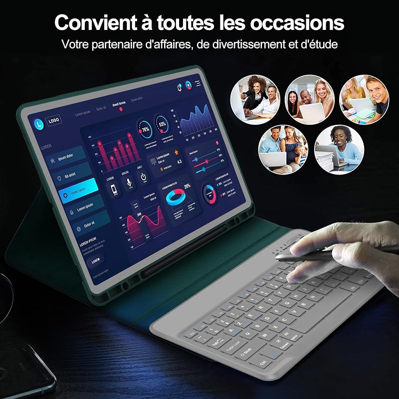 SENGBIRCH Samsung Galaxy Tab S9 Plus 12.4" Tok Levehető Bluetooth Billentyűzettel - Fekete, Újratölthető, 2023-as Modellhez Kompatibili