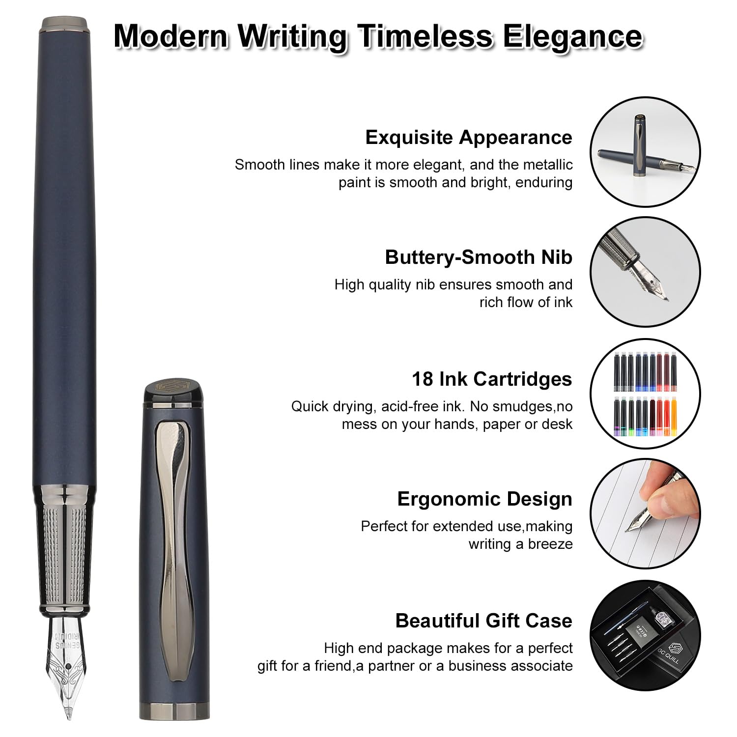 MU-25 Ensemble de stylos plume de calligraphie comprenant 5 plumes, flacon d'encre, convertisseur de recharge d'encre et 18 cartouches d'encre, cadeau pour écrire, journal, calligraphie