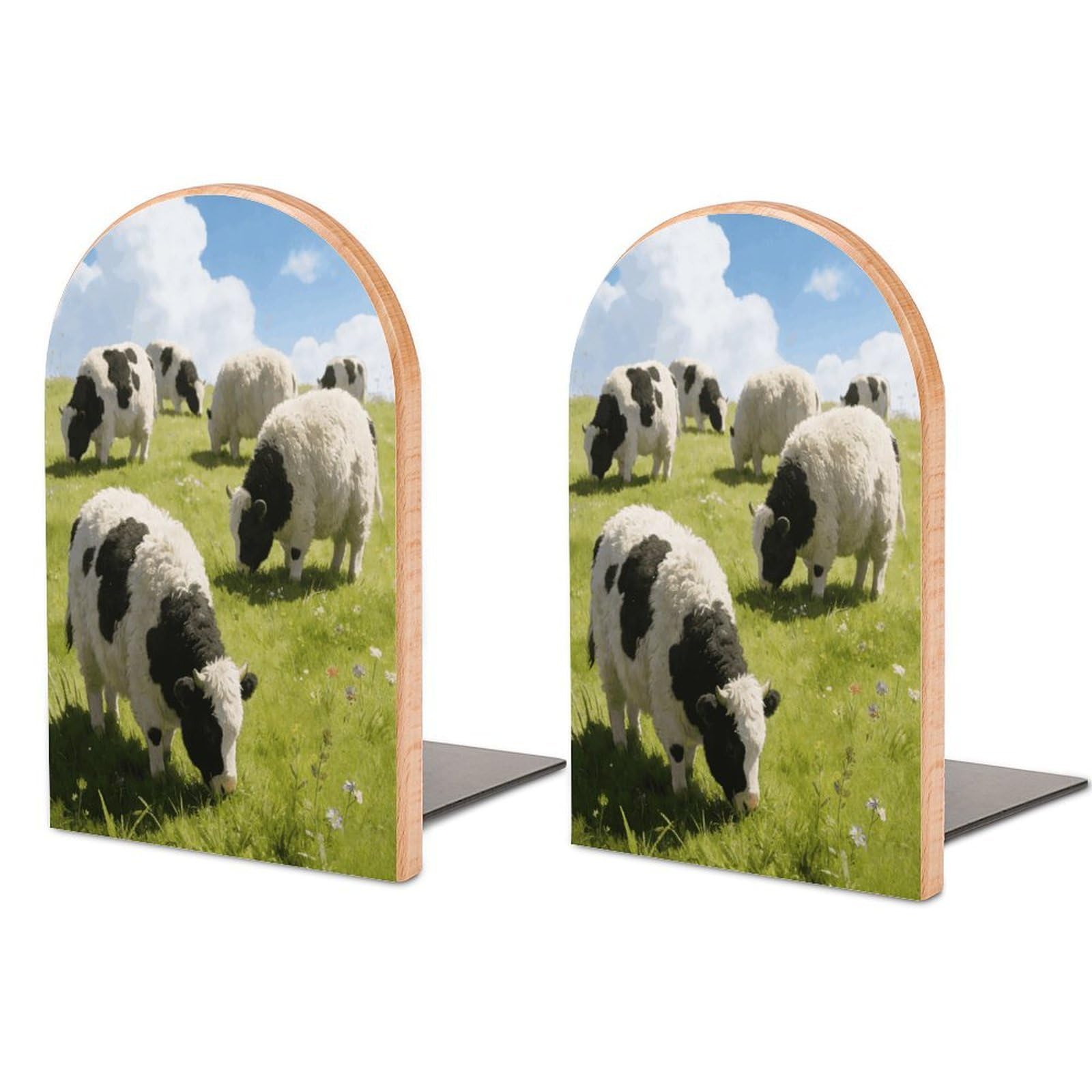 Cute Cows Watercolor Book End for Shelves Book Shelf Holder Home Decorative Non Skid Book Stoppers Universal Economy Bookend Wood Handmade Heavy Duty Bookend for Home Office 1 Pair