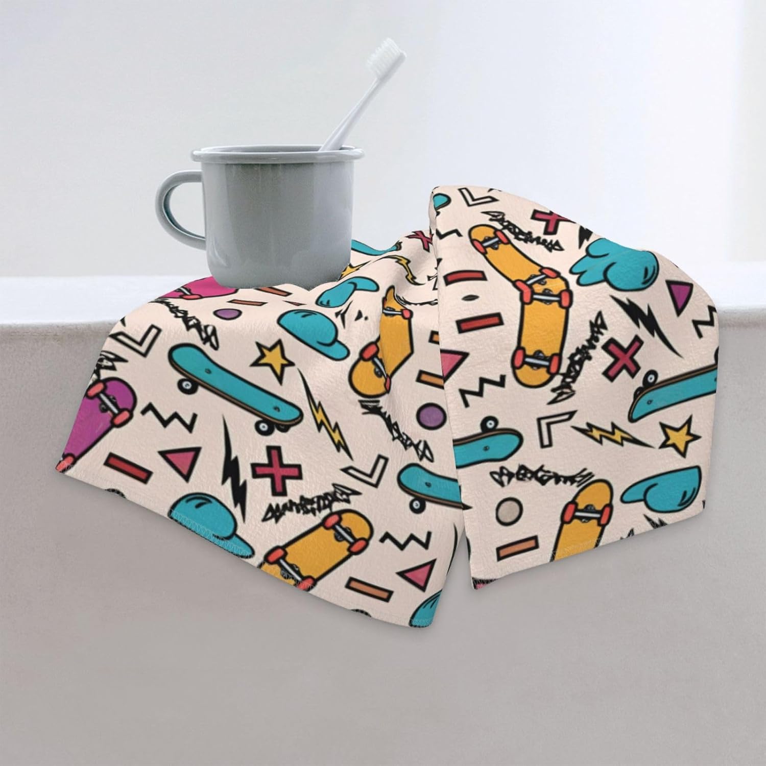 Retro Roller Skates Print Hand Towels for Kitchen, Decorative Bathroom Towels Decor Farmhouse Cute for Men Women Gifts