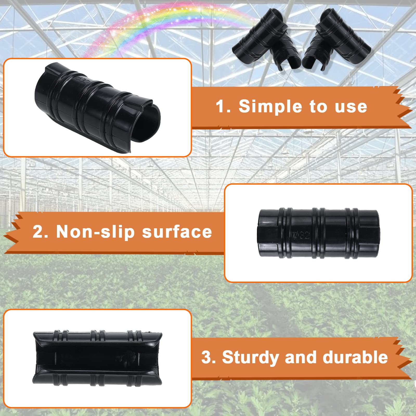 SanSanYa 50-Pack Greenhouse Film Clamps – 1.26" (30-32mm) Black ABS Snap Clips For Tubing & Netting