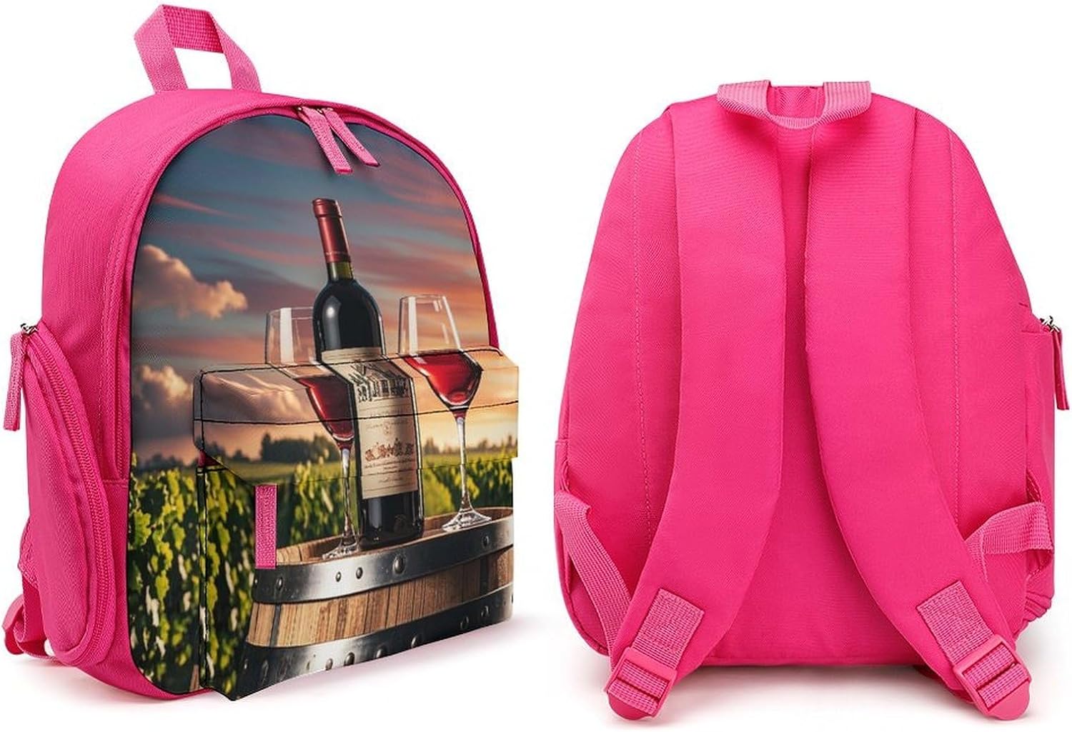 Wooden Wine Barrel on Wine Bottle Backpack 12.6 Inch Casual Daypack with Multi-Pockets BookBag for Daily Essentials image 4