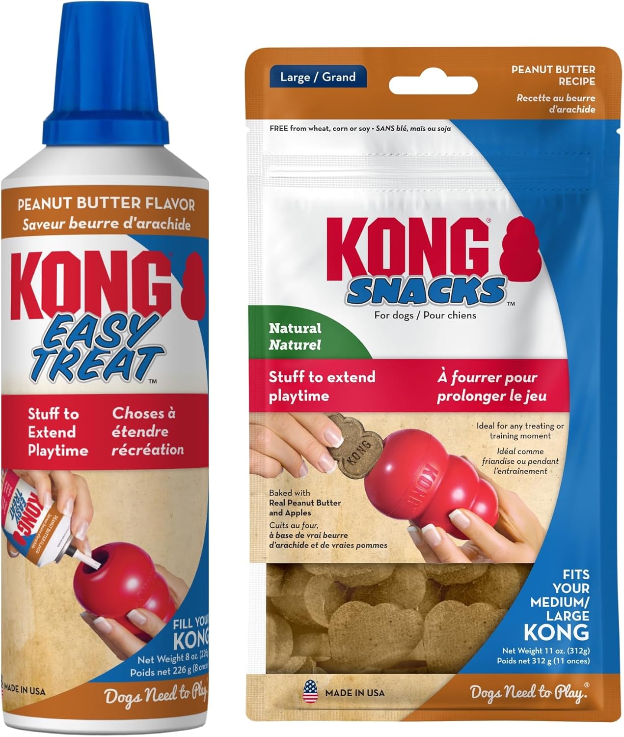 KONG Dog Treats Combo Pack - Peanut Butter Snacks & Easy Treat Spray - Toy Filler for Training, Playtime & More - For Small Dogs