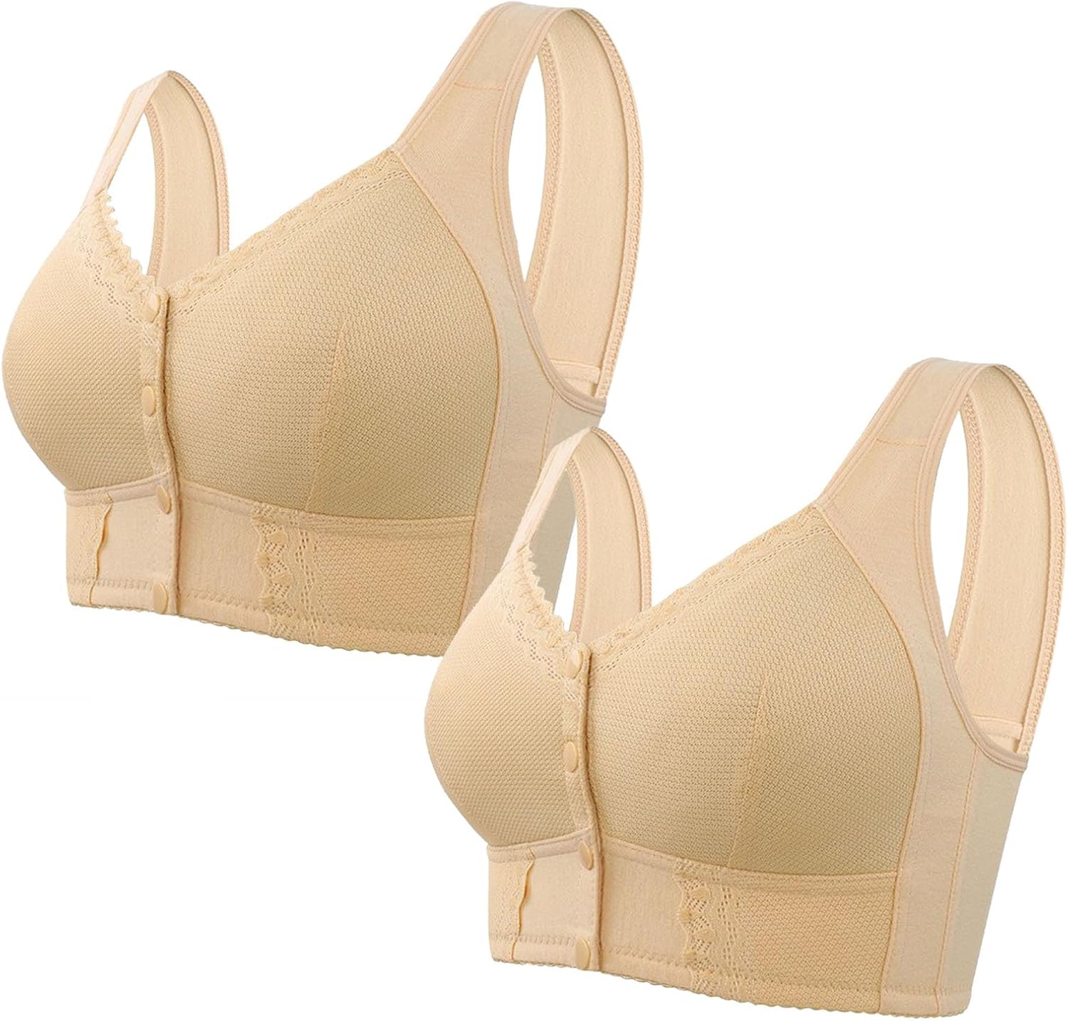 2PC Front Closure Bras for Women, Plus Size Wireless Bralettes