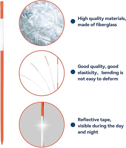 Miniatura 2 de Paquete de 50 reflectores para entrada de vehículos, estacas de nieve de fibra de vidrio, postes de señal naranja multiusos de 48 pulgadas