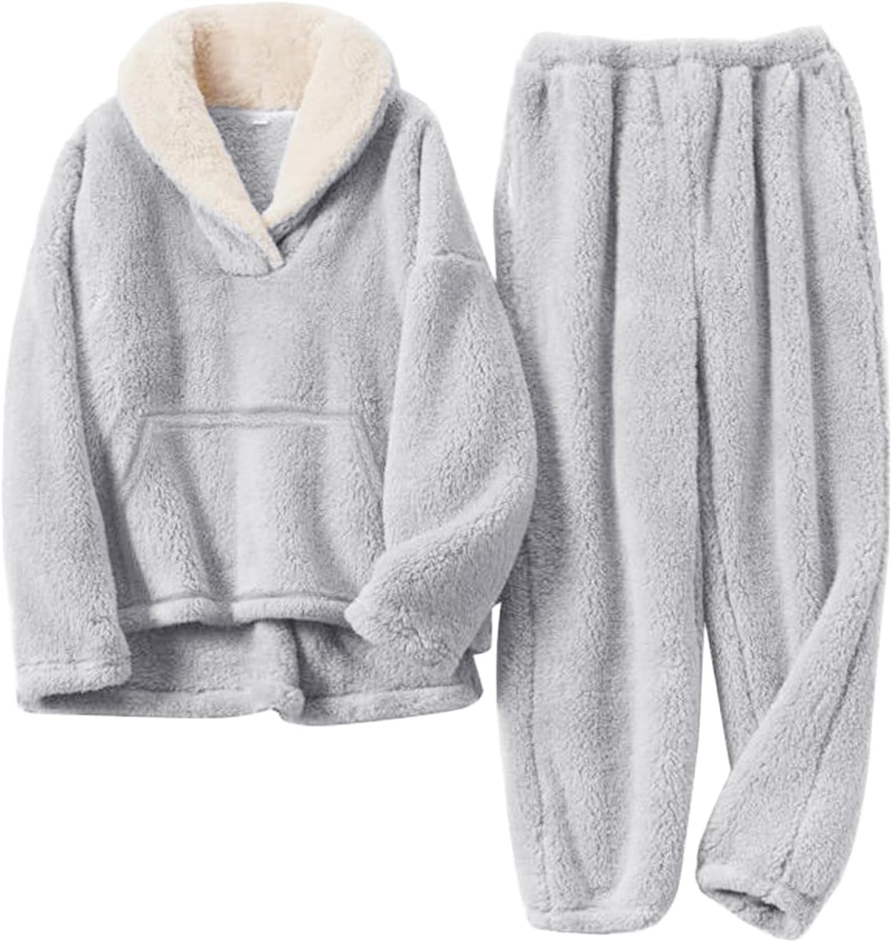 Flygo Girls Fuzzy Pants Set Fleece Outfits Winter Flannel Fluffy Pullover Sweatshirt Top Pants Sweatsuit