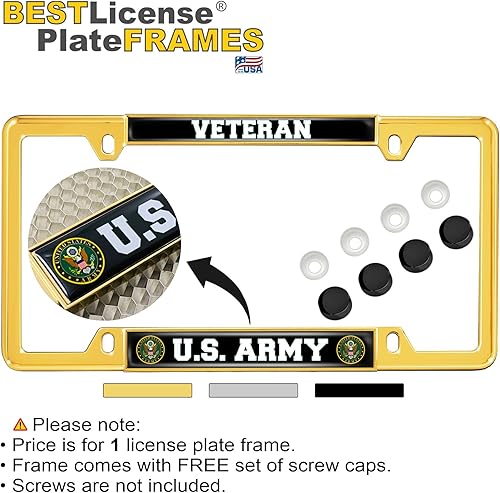 Miniatura 2 de Producto oficial Veterano del Ejército de Estados Unidos - Marco de matrícula de metal con tapa superior estrecha (delgada) de 4 agujeros para