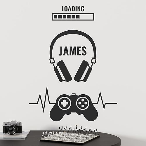 Calcomanía de pared de vinilo para habitación de adolescentes de gamer, decoración de pared con nombre personalizado, calcomanía para juegos