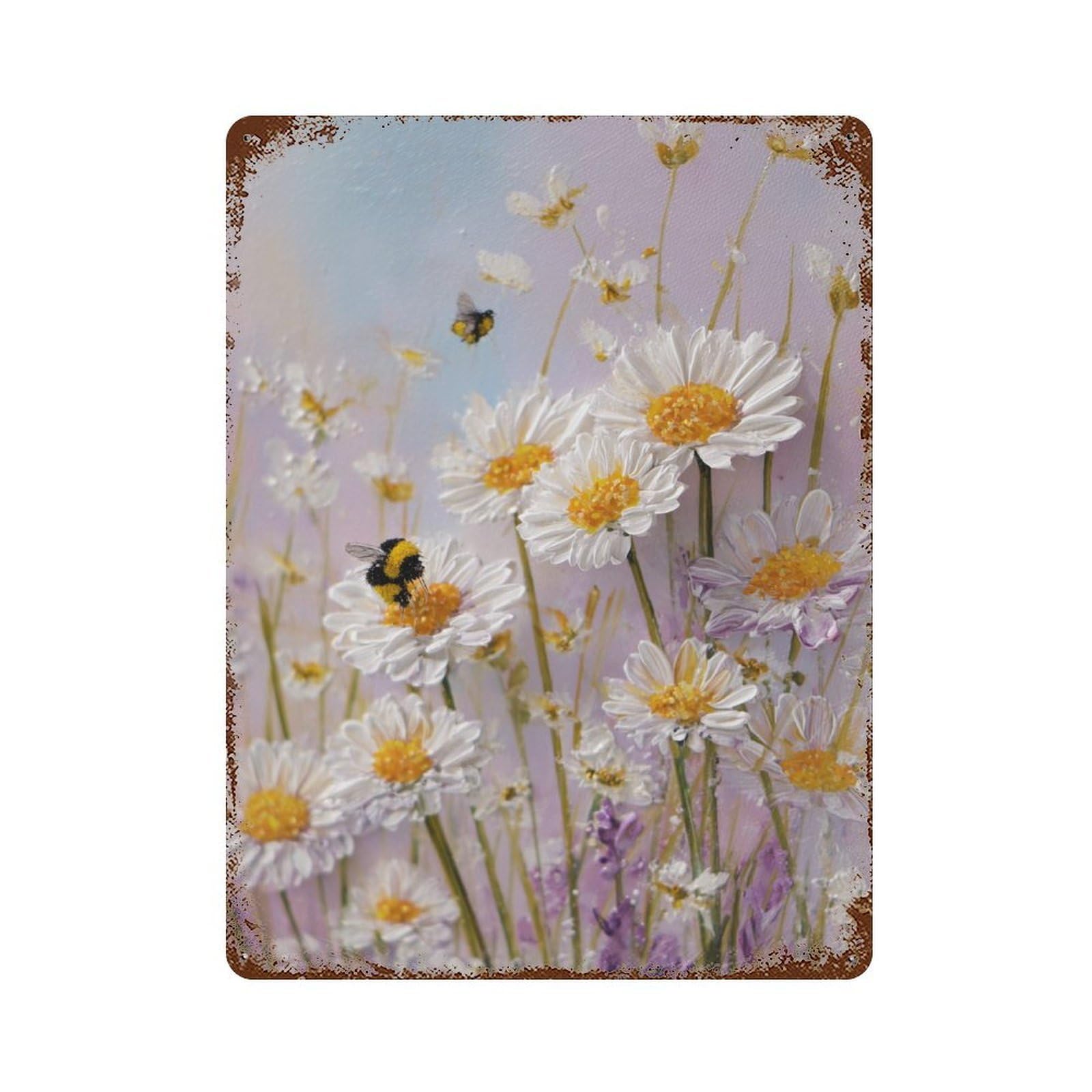 Daisy Field with Bees 15.7"x11.8" Decorative Tin Sign, Farmhouse Wall Decor for Farmhouse, Kitchen And Entryway Decor