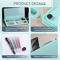 Vista 127 de TOWON Desktop Glass Whiteboard with Basic Calculator, 12 Digit LCD Display, Desk Organizers with Accessories for Office, Home, School Supplies