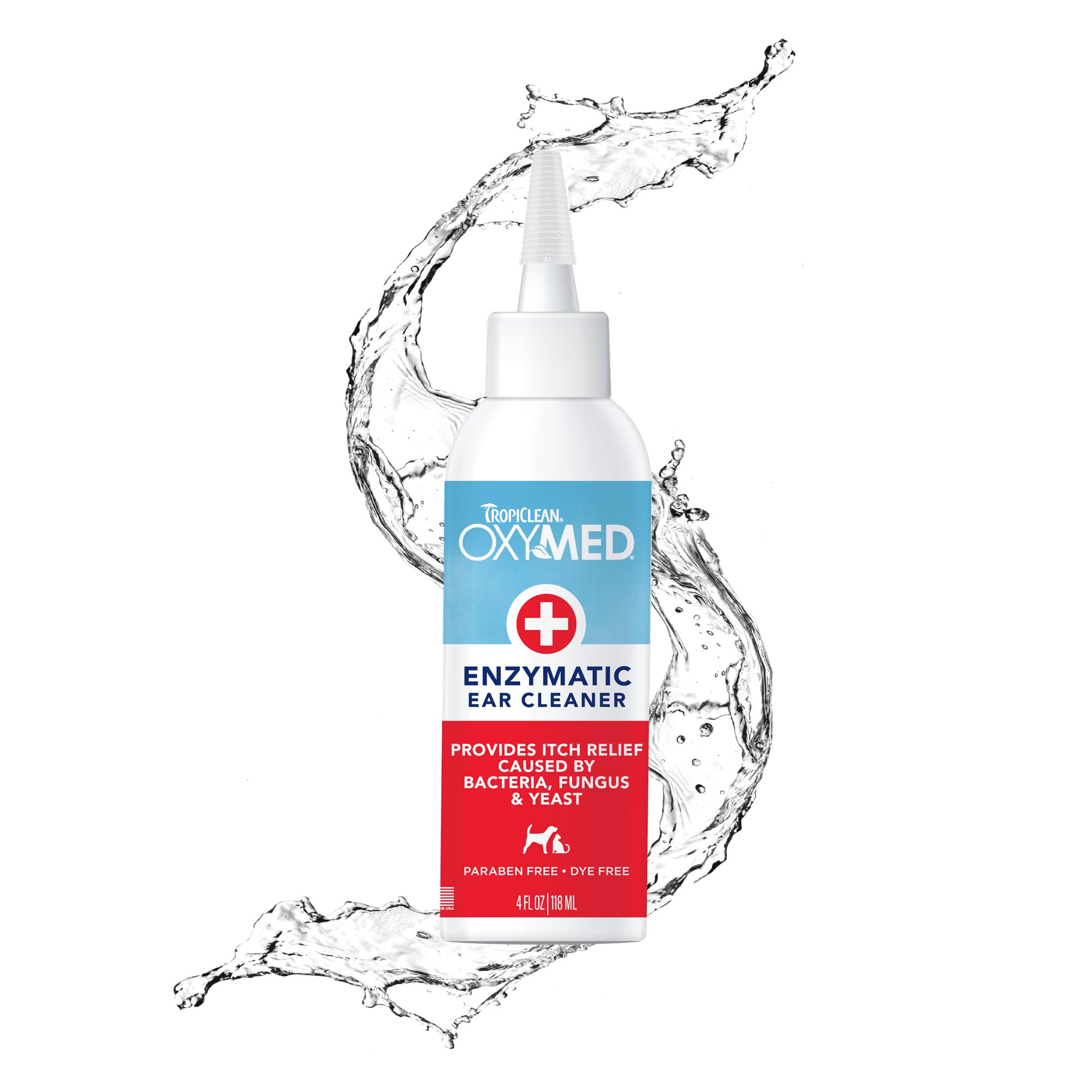 TropiClean OxyMed Enzymatic Dog Ear Cleaner, Treatment for Dogs, Vet Recommended Ear Cleaning Solution, Daily Wash Drops, Safe for Cats, USA Made, 4oz