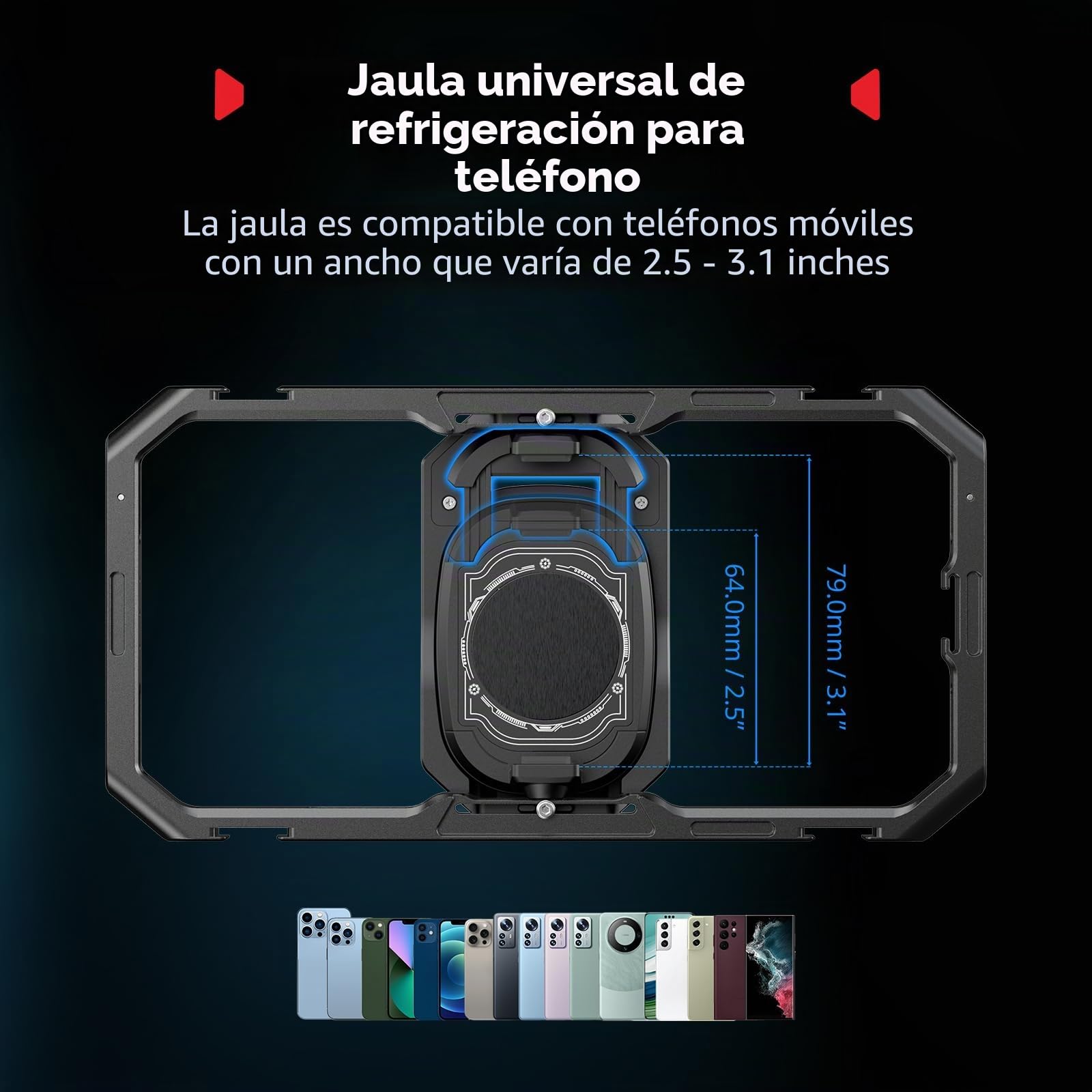 SmallRig Jaula universal Hyper Chill Cooling para iPhone/Android, con enfriador activo de 15 W y adaptador USB-C 2 en 1 y soporte para banco de energía, teléfonos compatibles de 2.5 a 3.1 pulgadas