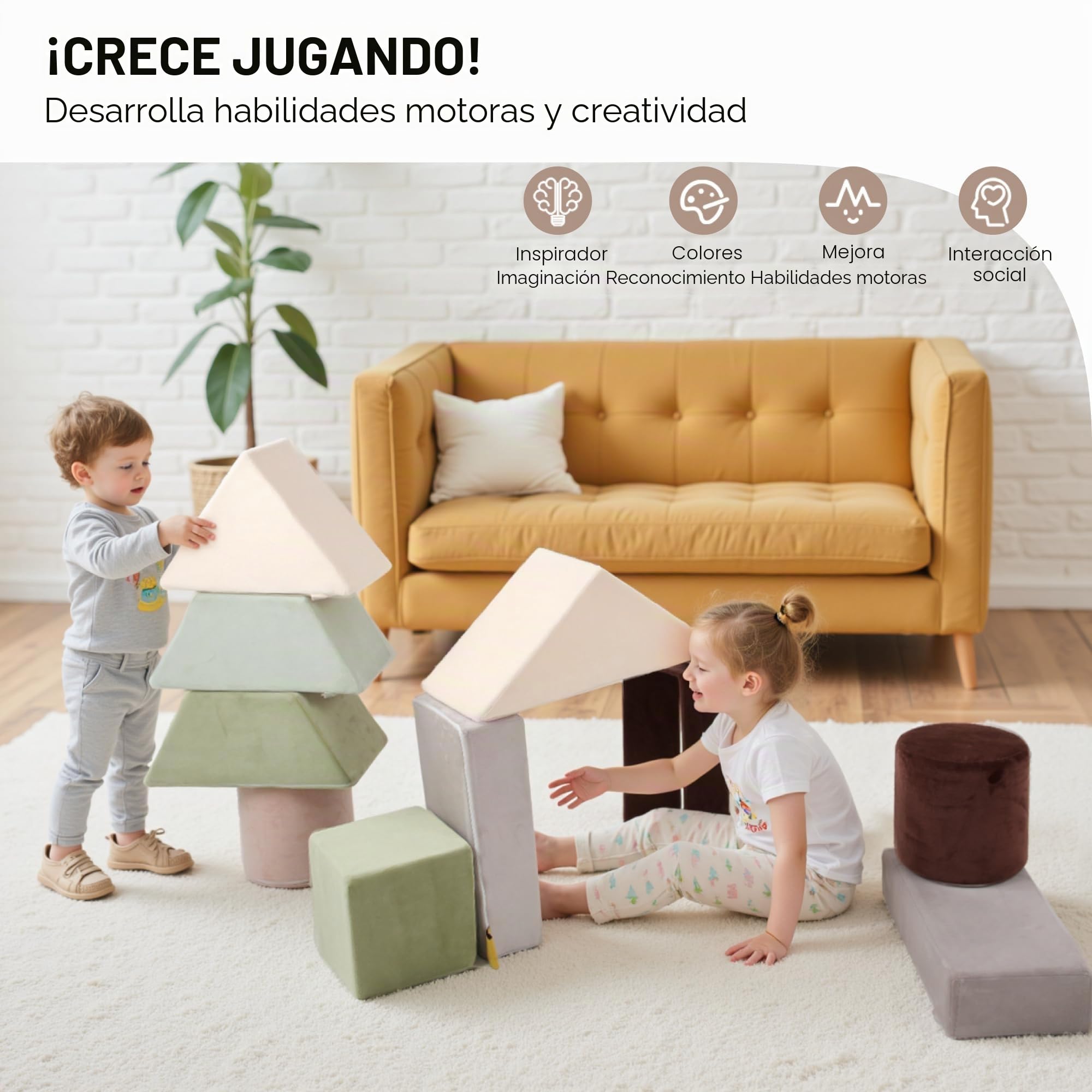 BanaSuper Bloques de Espuma 11 Piezas para Niños, Bloques de Construcción Gigantes y Escalada Segura, Juguete Educativo, Bloques Psicomotricidad, Regalo para Bebés, Niños y Niñas, Verde Claro