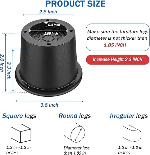 Miniatura 2 de ANNKUT Elevadores de cama redondos de 2 pulgadas, resistentes, elevadores circulares para silla y mesa de escritorio, elevadores de cama (paquete de