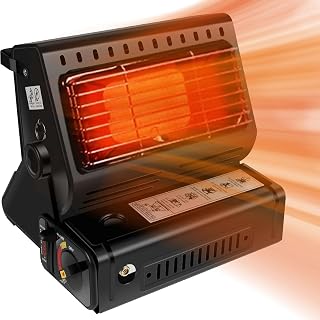2 In-1 Gas Heater w/Handle Butane Gas Canisters Outdoor Camping 1.3kw Portable LP Gas Ceramic Heater Camping Stove Propane Heater Ceramic Portable Patio Heater for Cooking Traveling Fishing BBQ(Black)