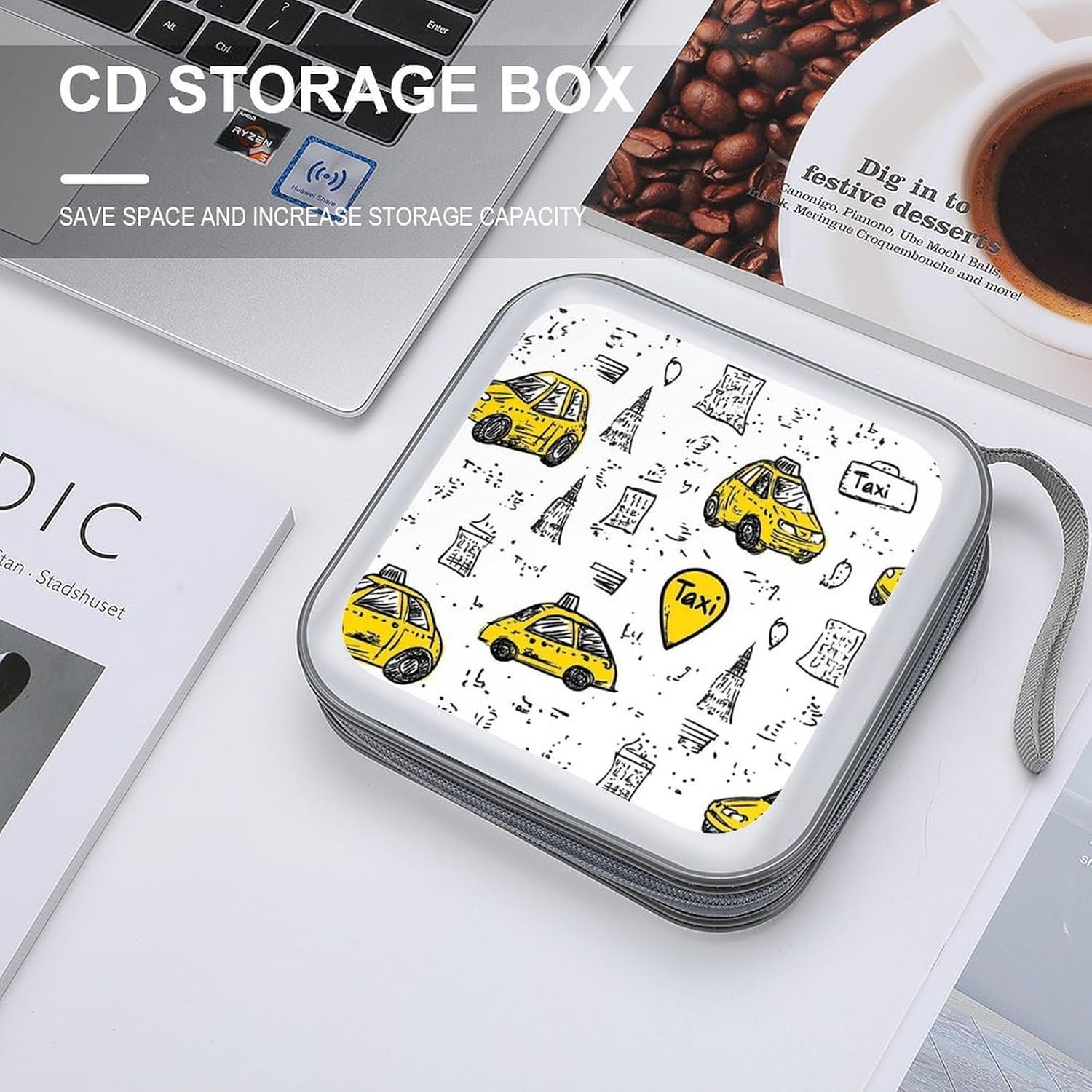 Taxi Drawings Protective CD Case Storage Rack 40 Capacity DVD Holder Organizer Car Travel