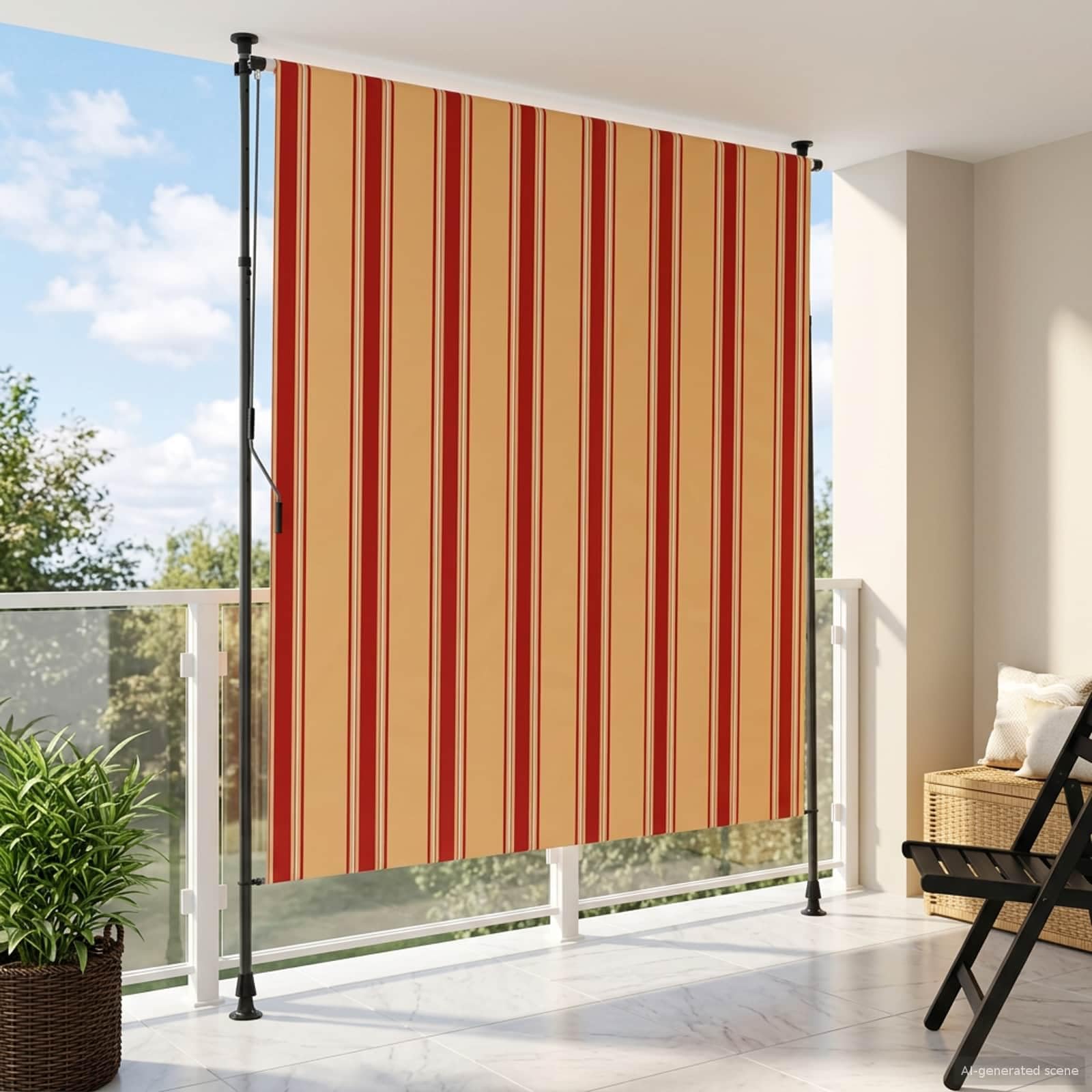 Store extérieur étanche et anti-UV protégeant votre salon de jardin de la pluie fine