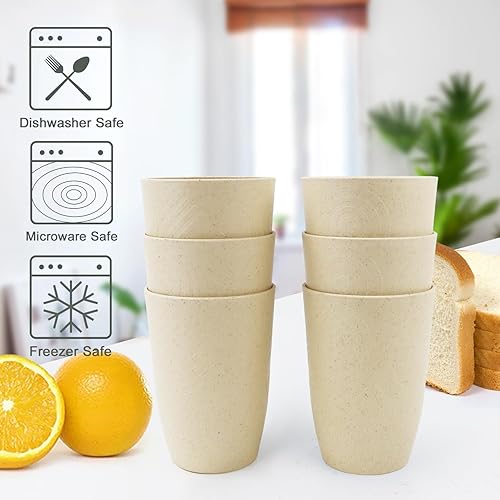 Miniatura 5 de PYRMONT Juego de 6 vasos de paja de trigo irrompibles de 16 onzas para niños, aptos para cocina, lavavajillas y microondas, sin BPA