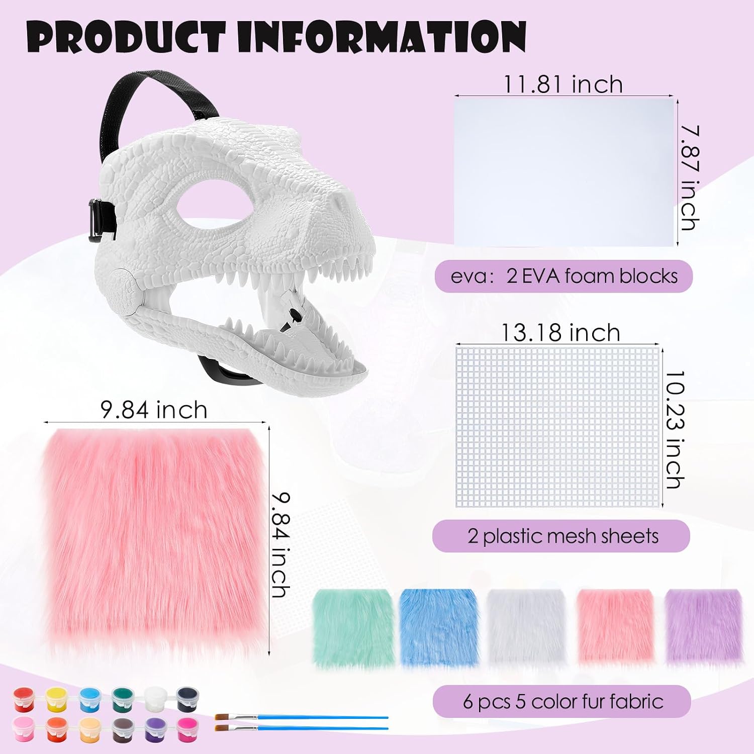 13 Pcs DIY Dino Mask Kit Hard Plastic Dinosaur Mask Furry Therian Dino Costume Kit Animal Dinosaur Party Costume