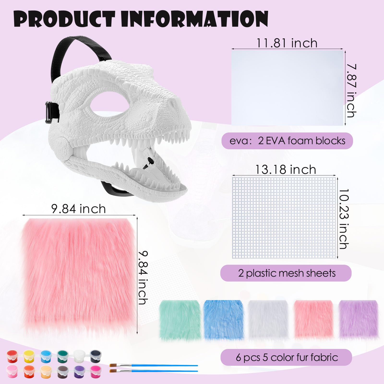 Seenelling 13 Pcs DIY Dino Mask Kit Hard Plastic Dinosaur Mask Furry Therian Dino Costume Kit Animal Dinosaur Party Costume(Cute Color)