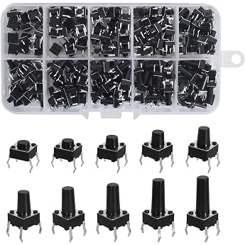Pack of 200 Momentary Tactile Push Button Switch Mini Micro Tact Switch Accessories Tactile Push Button Switch 6 x 6 x 4.3/5/6/7/8/9/10/11/12/13 mm Tactile Push Button Switch Miniature Micro Button Switch