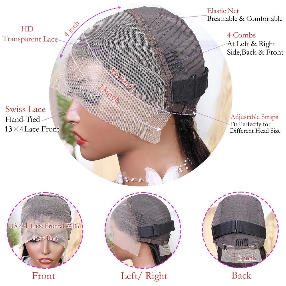 Haarpflege Kurze Gerade Bob Perücke Transparent Mit Spitze Vorne 200% Dichte 100% Echthaar Vorgezupft Für Schwarze Frauen(4x4,180%_8INCHES)