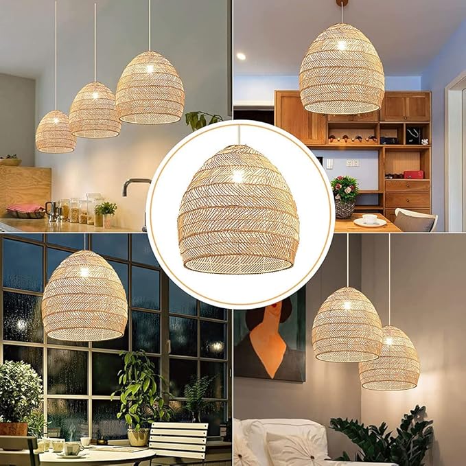CHUNGYANG Rotan Art Handgemaakte Kroonluchter, Hanglamp Van Geborsteld Nikkel In Keukeneiland, Japanse Stijl Tatami Decoratieve Verlichting Lantaarn Armatuur, Voor E26 Schroef B & B, Slaapkamer photo 3