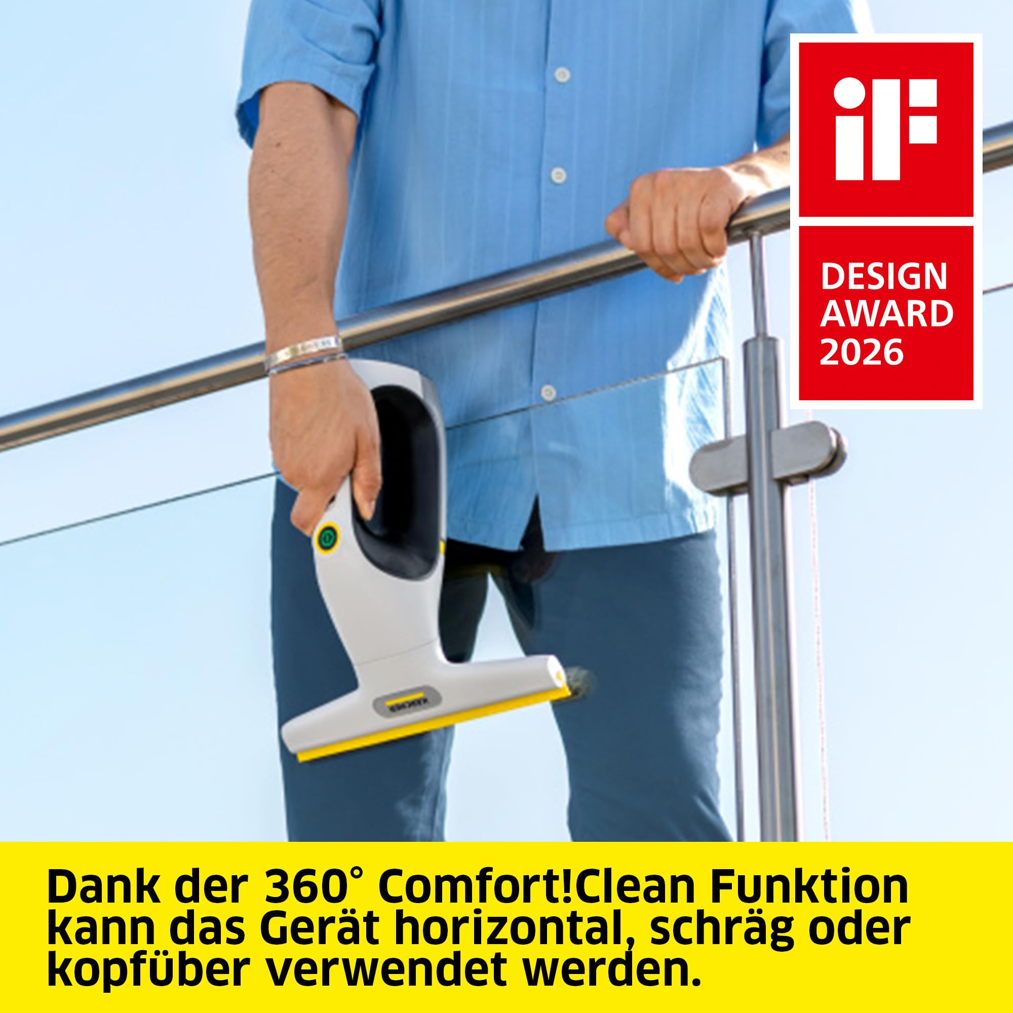 Kärcher Akku-Fenstersauger WV 2 Universal Care, Akkulaufzeit: 35 min., Schmutzwassertank: 120 ml, Sprühflasche mit Mikrofaser-Wischbezug, 20 ml Fensterreiniger, USB-C-Port
