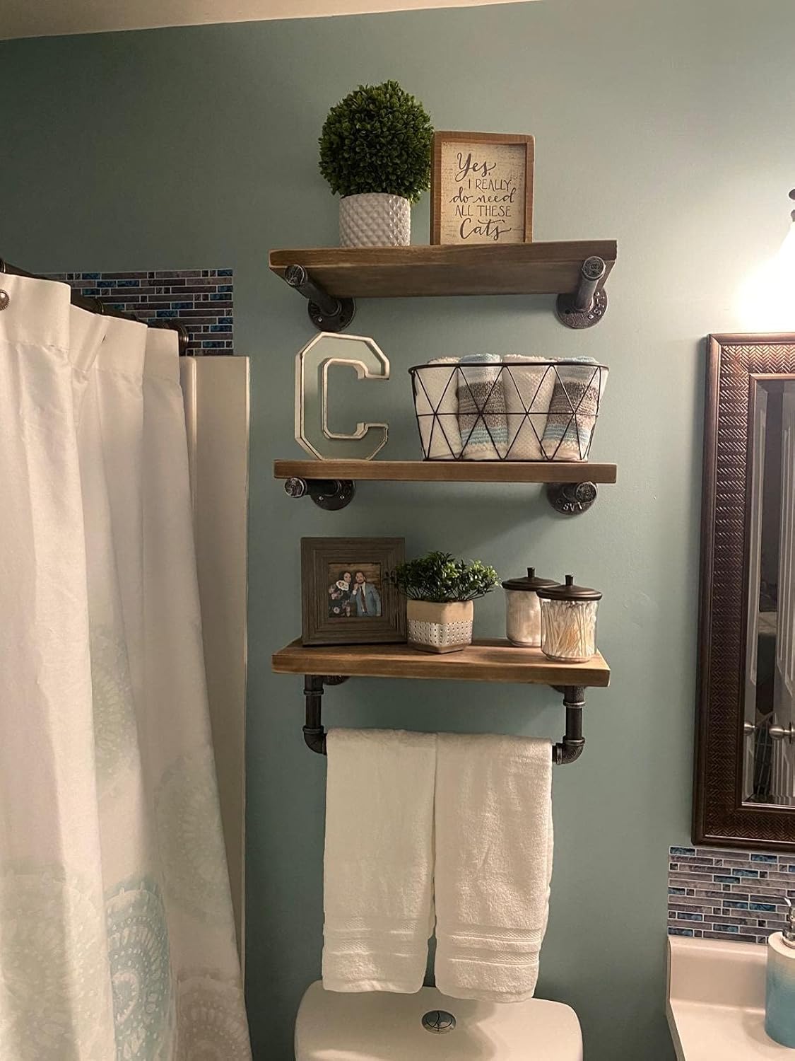 WGX Design For You Industrial Pipe Shelving Shelves Bookcase Rustic Wood Metal Wall Mounted Towel Bar Hanging Storage Racks Floating Wood Shelves