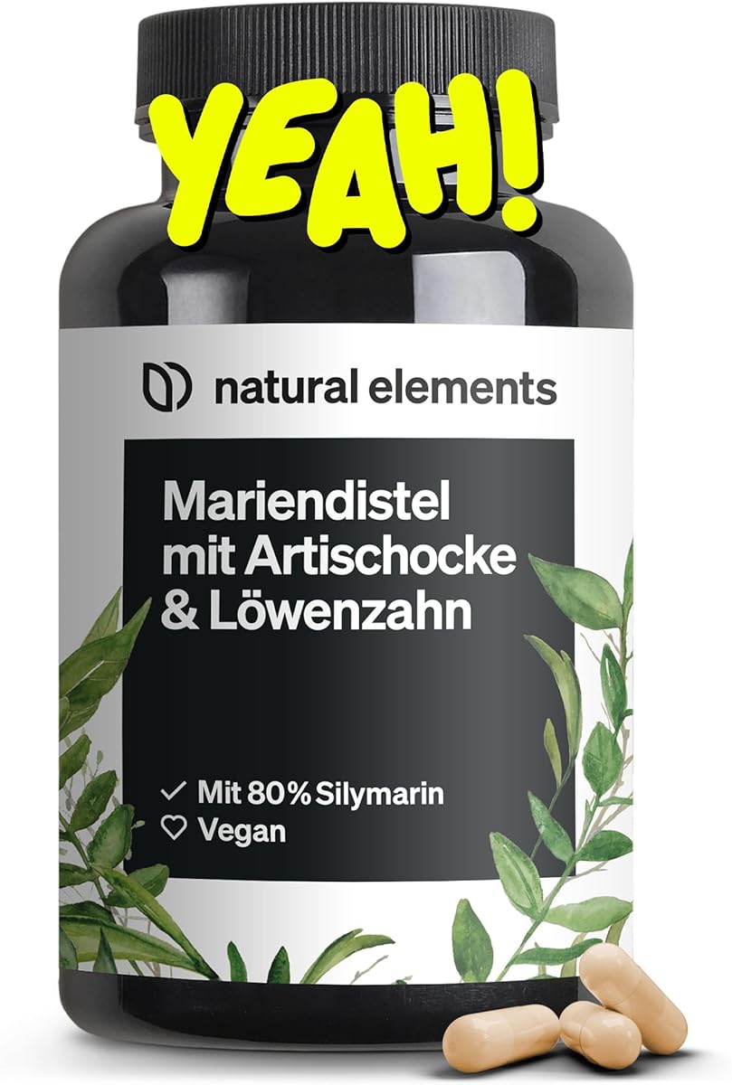 natural elements Mariendistel Artischocke Löwenzahn Komplex - 120 Kapseln - Hochdosiert mit 80% Silymarin - Ohne Magnesiumstearat, vegan und produziert in Deutschland