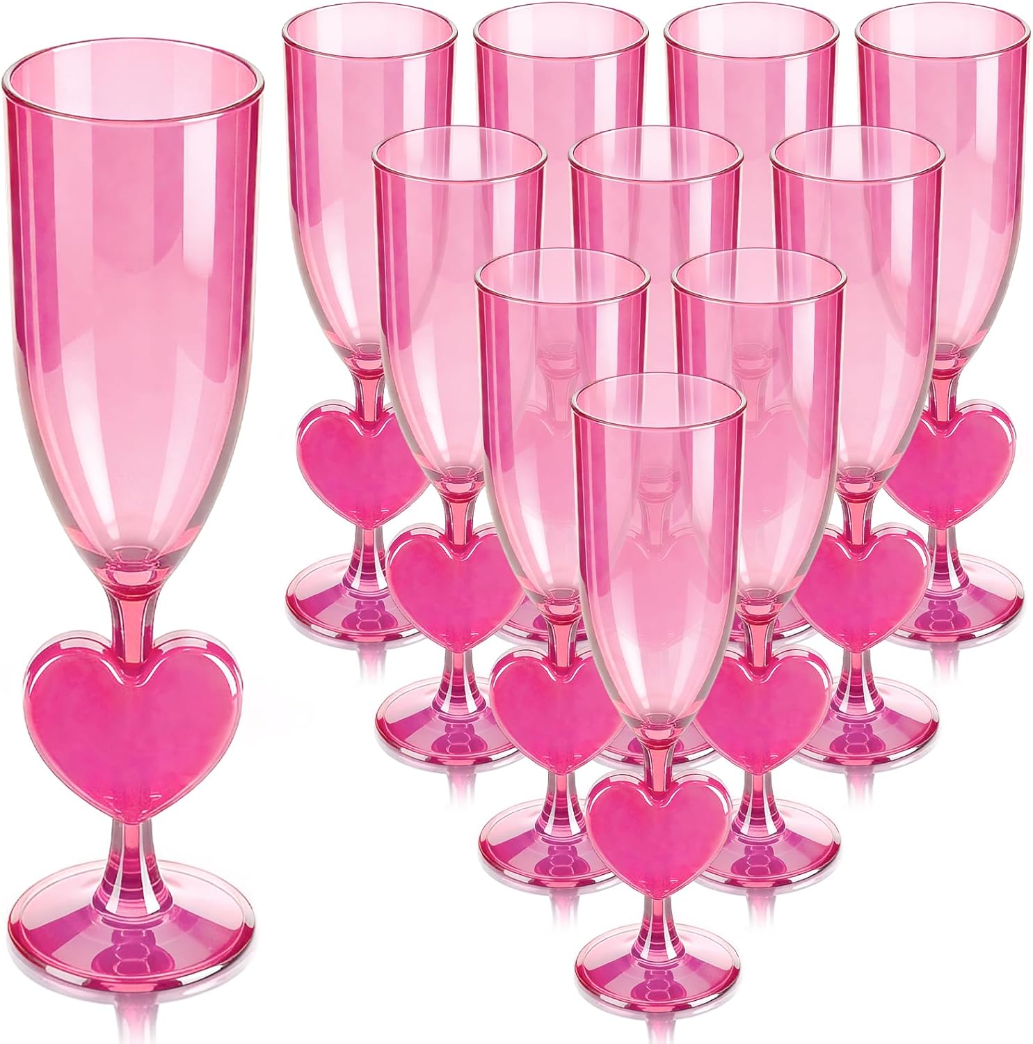 12 Pcs Heart Shaped Champagne Flute Valentine's Day 6 oz Acrylic Martini Glasses Galentine's Day Cocktail Toasting Wine Cups for Galentine Girls Night Bachelorette Party Favors Gifts (Pink)