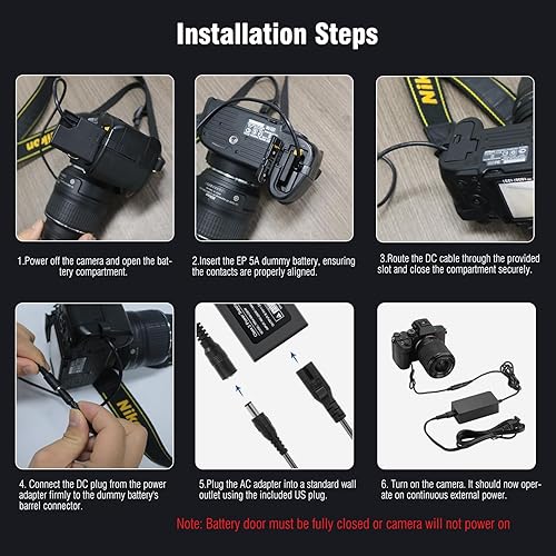 Miniatura 5 de F1TP Adaptador de corriente alterna EP-5A EH-5 y batería ficticia EN-EL14 para Nikon D3100 D3200 D3300 D3400 D3500 D5100 D5200 D5300 D5500 D5600