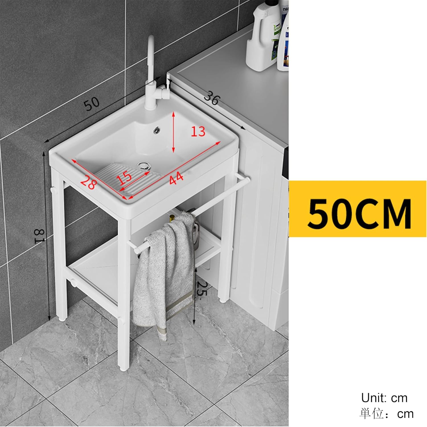 Utility Sink,Utility Laundry Room Sink,Freestanding Single Bowl Kitchen Sink,Laundry Tub,Movable Outdoor Sink Station,with Hot&Cold Water Fauce,Drain Strainer Set,Stainless Steel Bracket,Ce