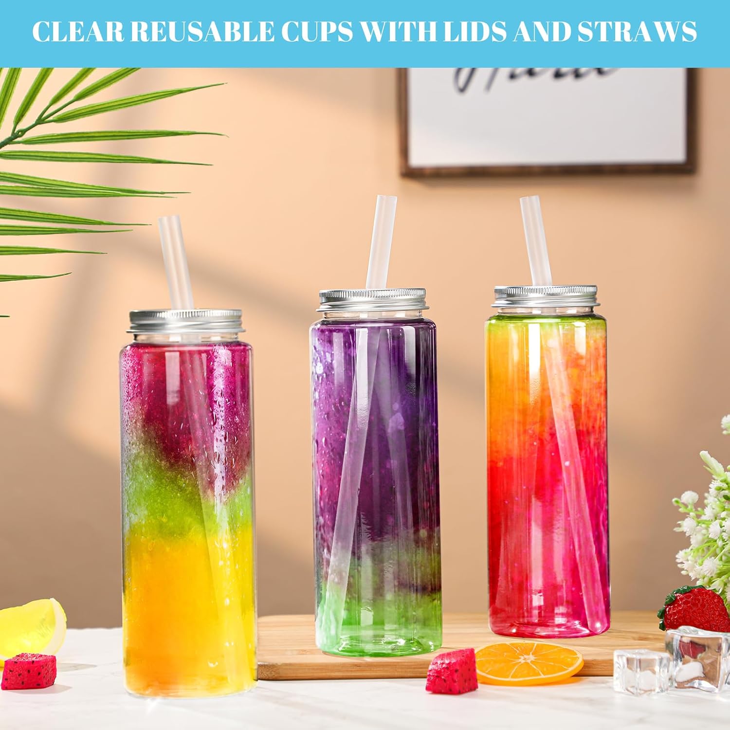 12 Pack 17oz Plastic Juice Bottles - Reusable Drinking Jars with Straw and Lids for Drinking, Juicing, Smoothies, Beverage, Kombucha, Tea - Image 4