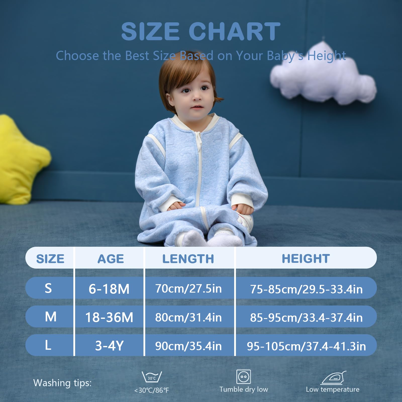 Sacco nanna invernale a maniche lunghe, per bimbe e bimbi, con aperture per i piedi e motivo di cagnolino, in cotone, unisex, per tutto l'anno, Blu 0-16 Monate