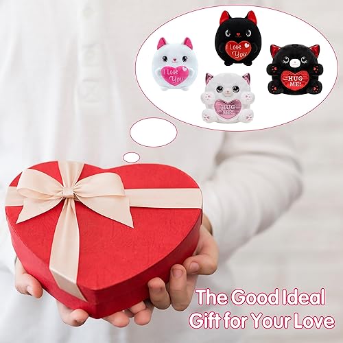 Miniatura 6 de Peluche de gato negro con corazón con texto en inglés "I Love You", peluche de San Valentín con corazón rojo para el día de la madre, regalo